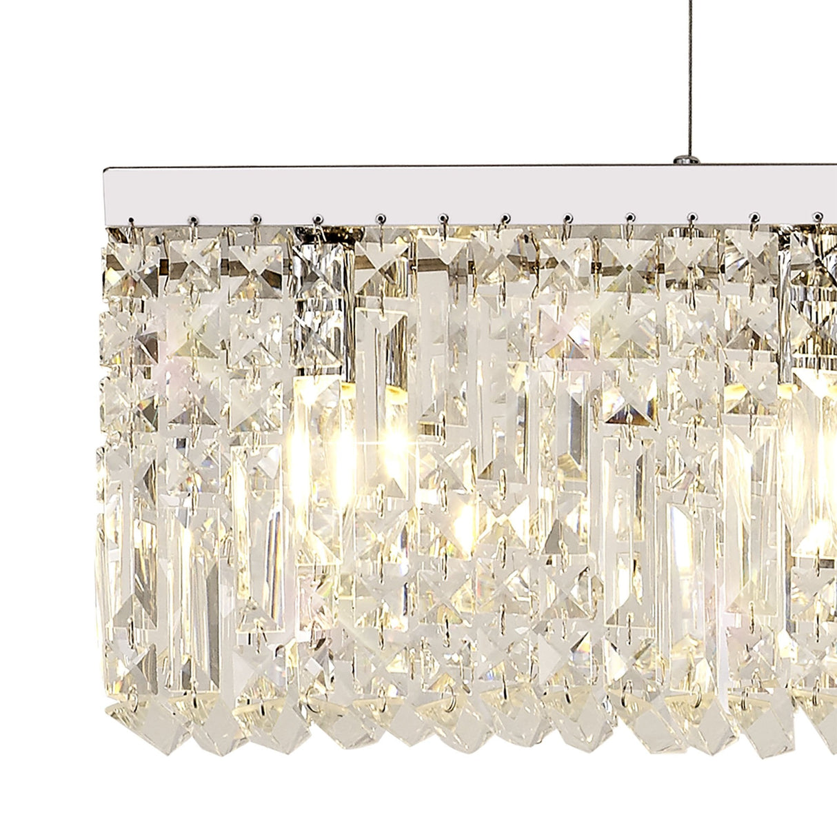 Sleek 7-Light Crystal Rectangular Pendant Chandelier, Polished Chrome Finish