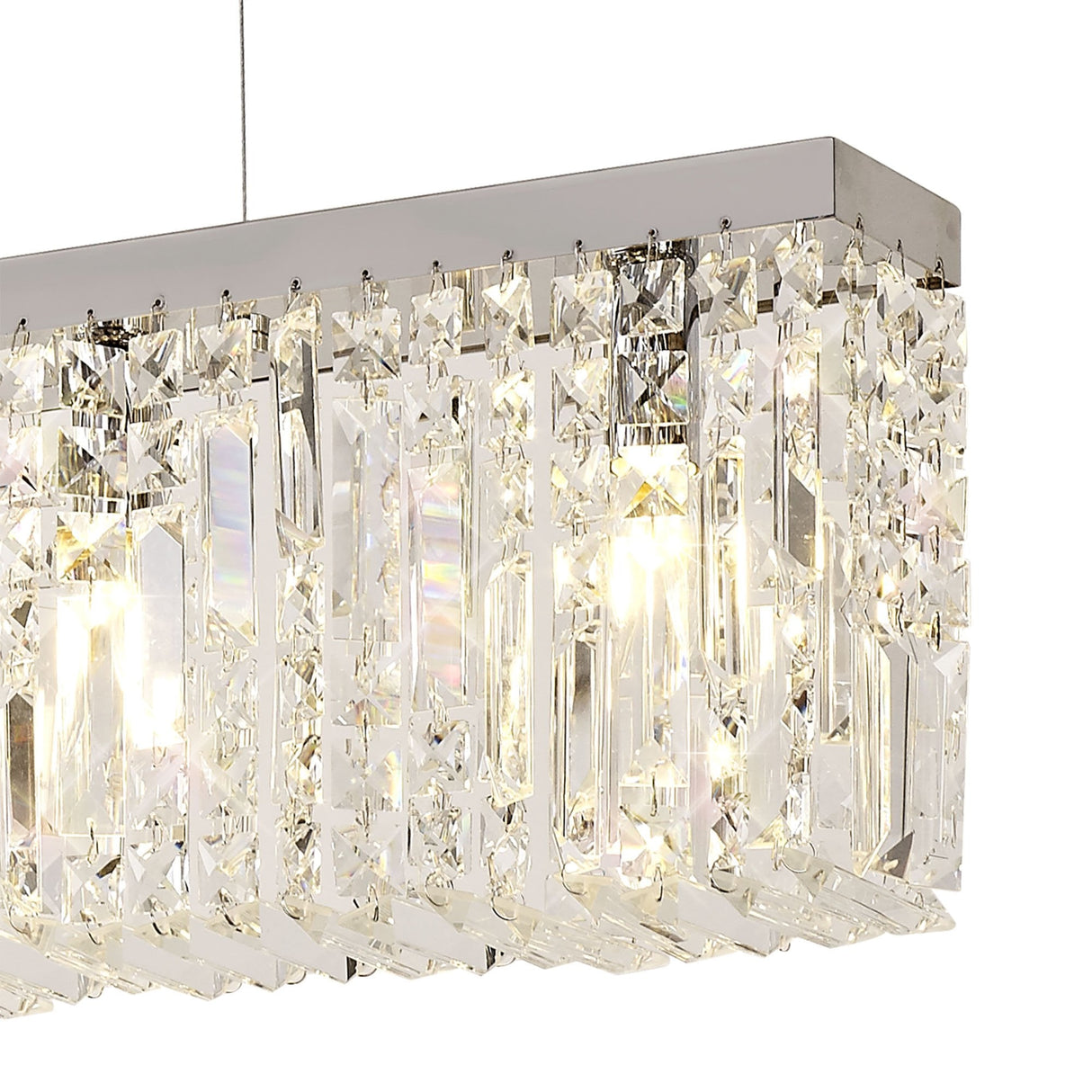 Sleek 7-Light Crystal Rectangular Pendant Chandelier, Polished Chrome Finish