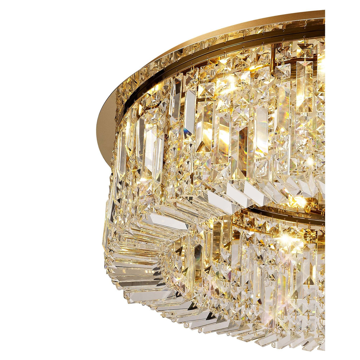 Opulent Gold and Crystal 12-Light Flush Chandelier, 80cm Round Design