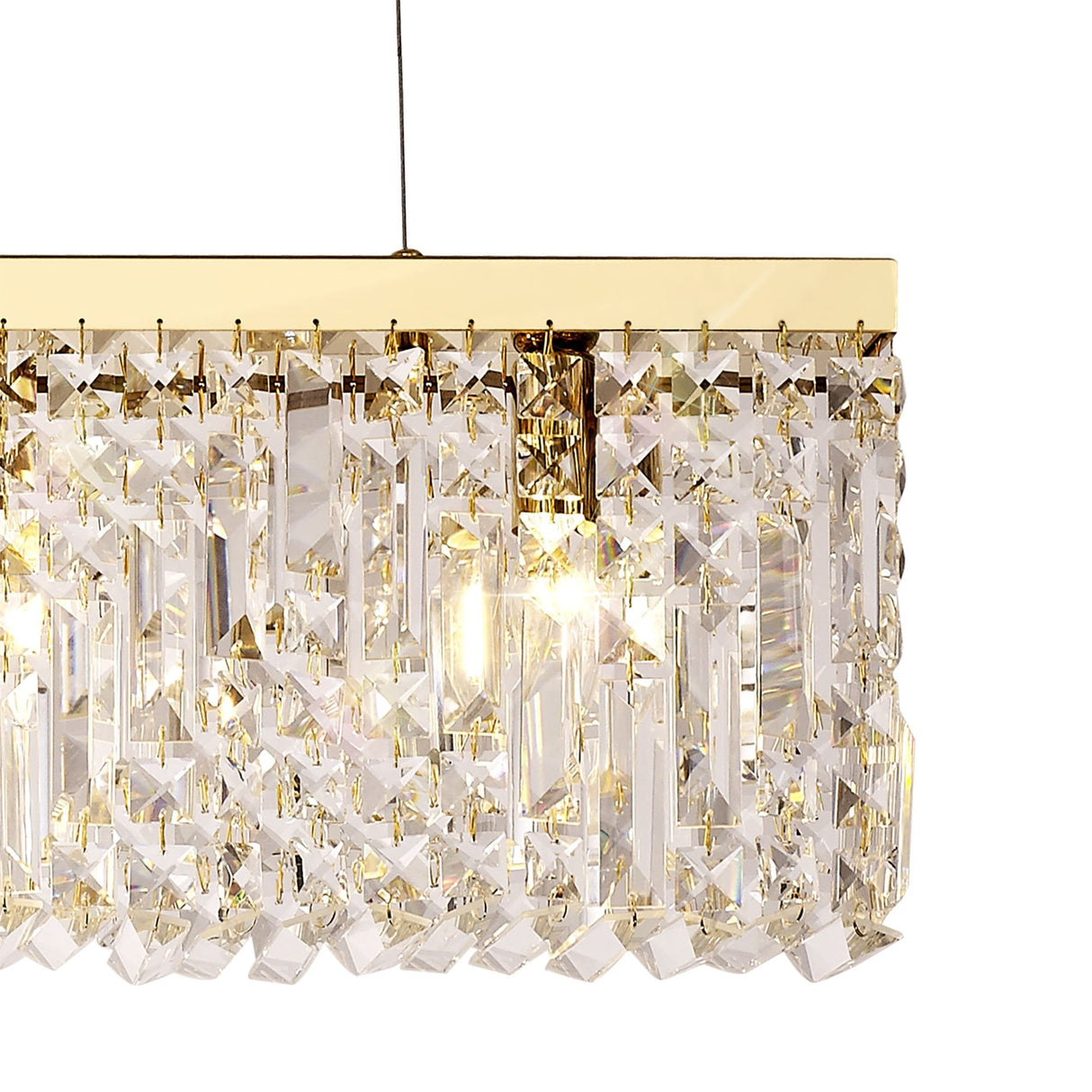 Luxurious Gold and Crystal Rectangular Pendant Chandelier, 5-Light E14