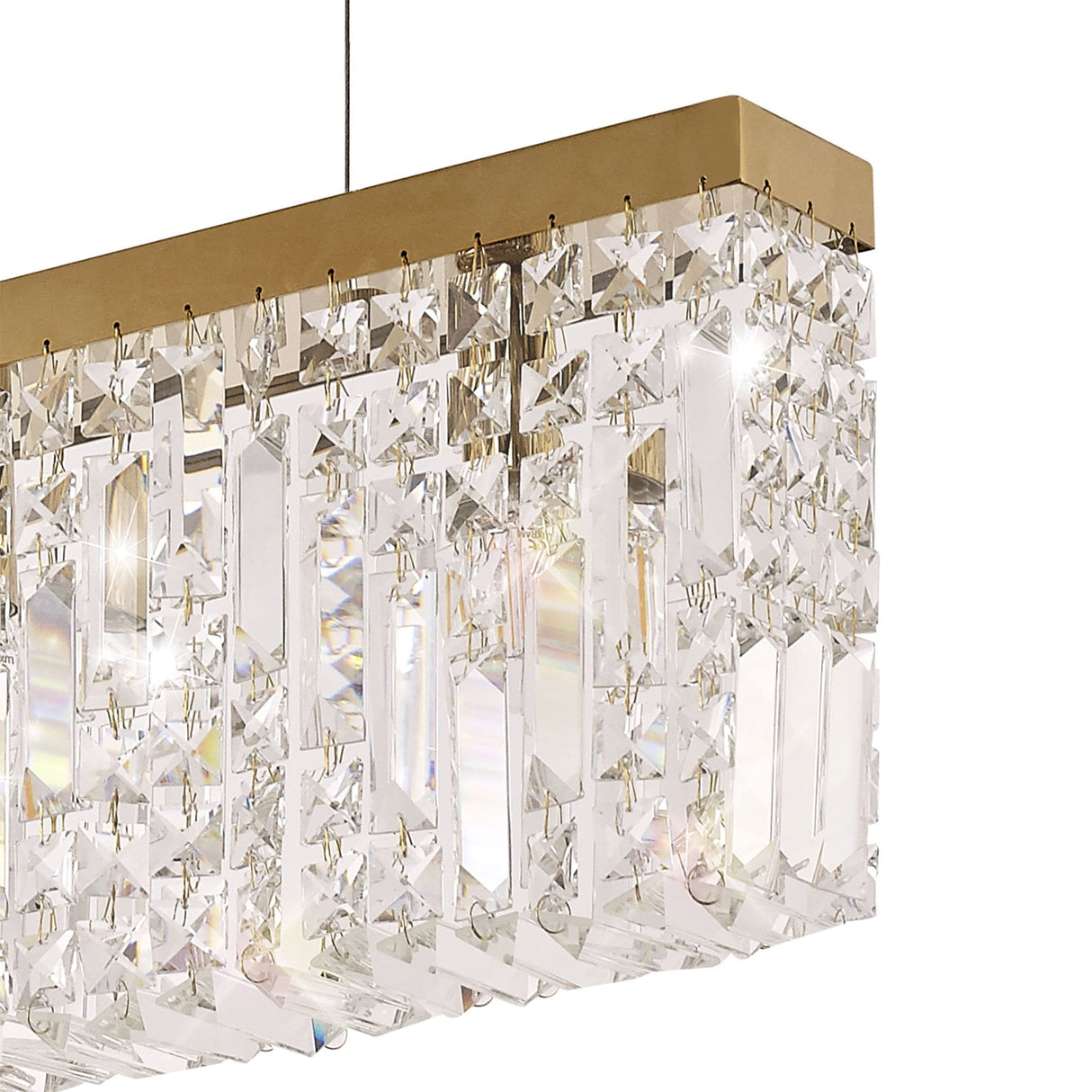 Luxurious Gold and Crystal Rectangular Pendant Chandelier, 5-Light E14