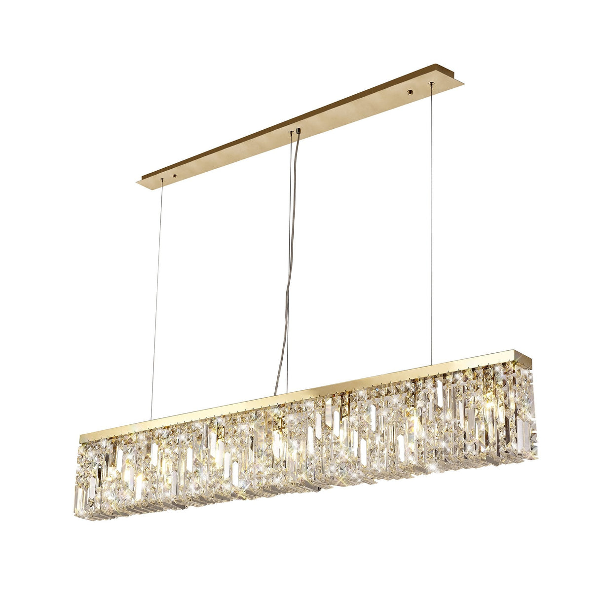 Luxurious Gold and Crystal Rectangular Pendant Chandelier, 7-Light Elegance