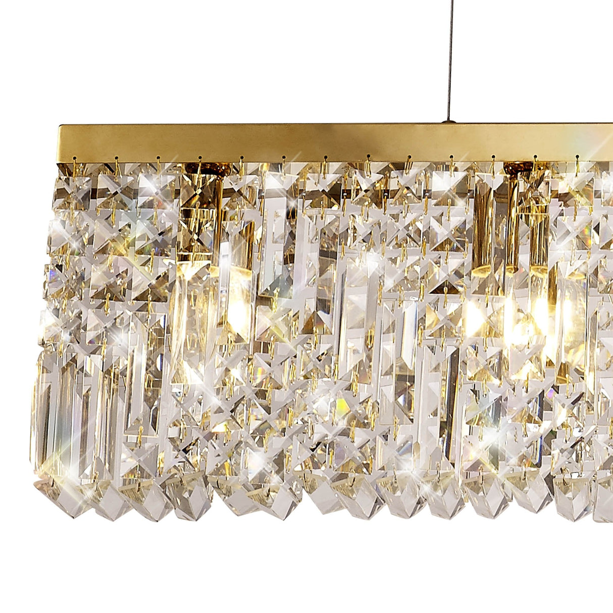 Luxurious Gold and Crystal Rectangular Pendant Chandelier, 7-Light Elegance