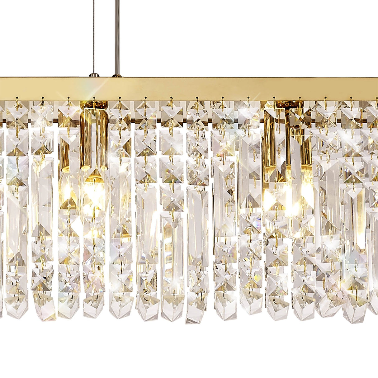 Luxurious Gold and Crystal Rectangular Pendant Chandelier, 7-Light Elegance