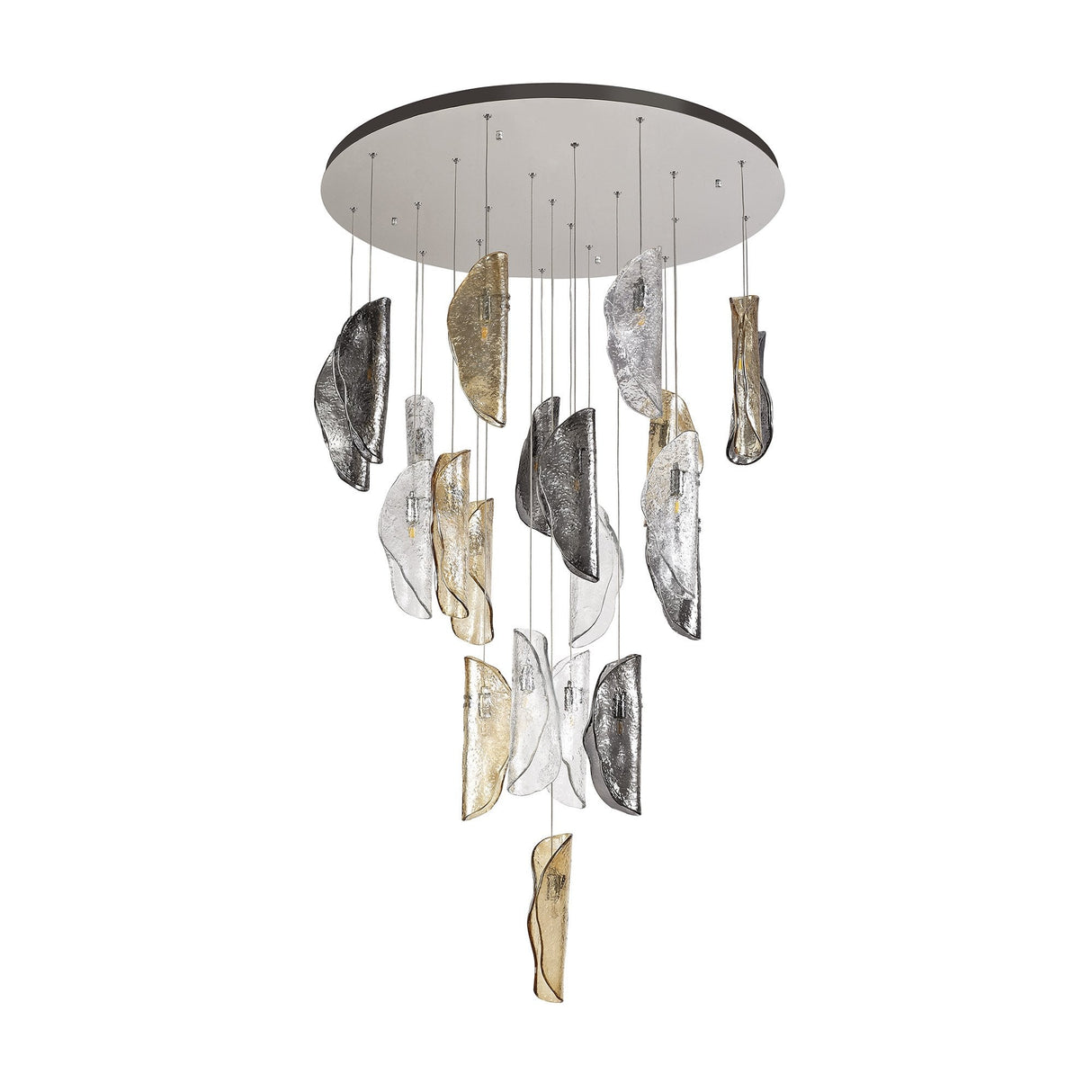 Stellar Cascade Pendant, 21-Light, Polished Chrome with Gradient Glass Spheres
