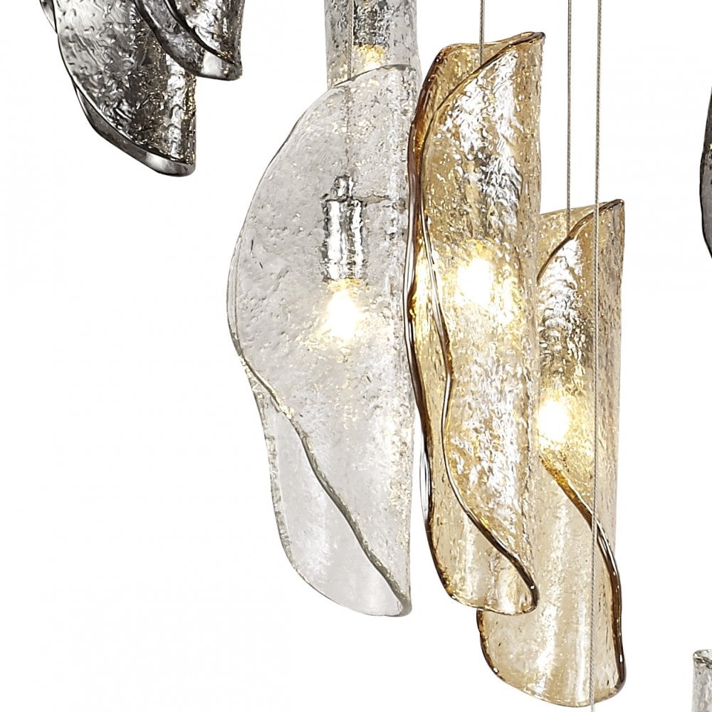 Stellar Cascade Pendant, 21-Light, Polished Chrome with Gradient Glass Spheres