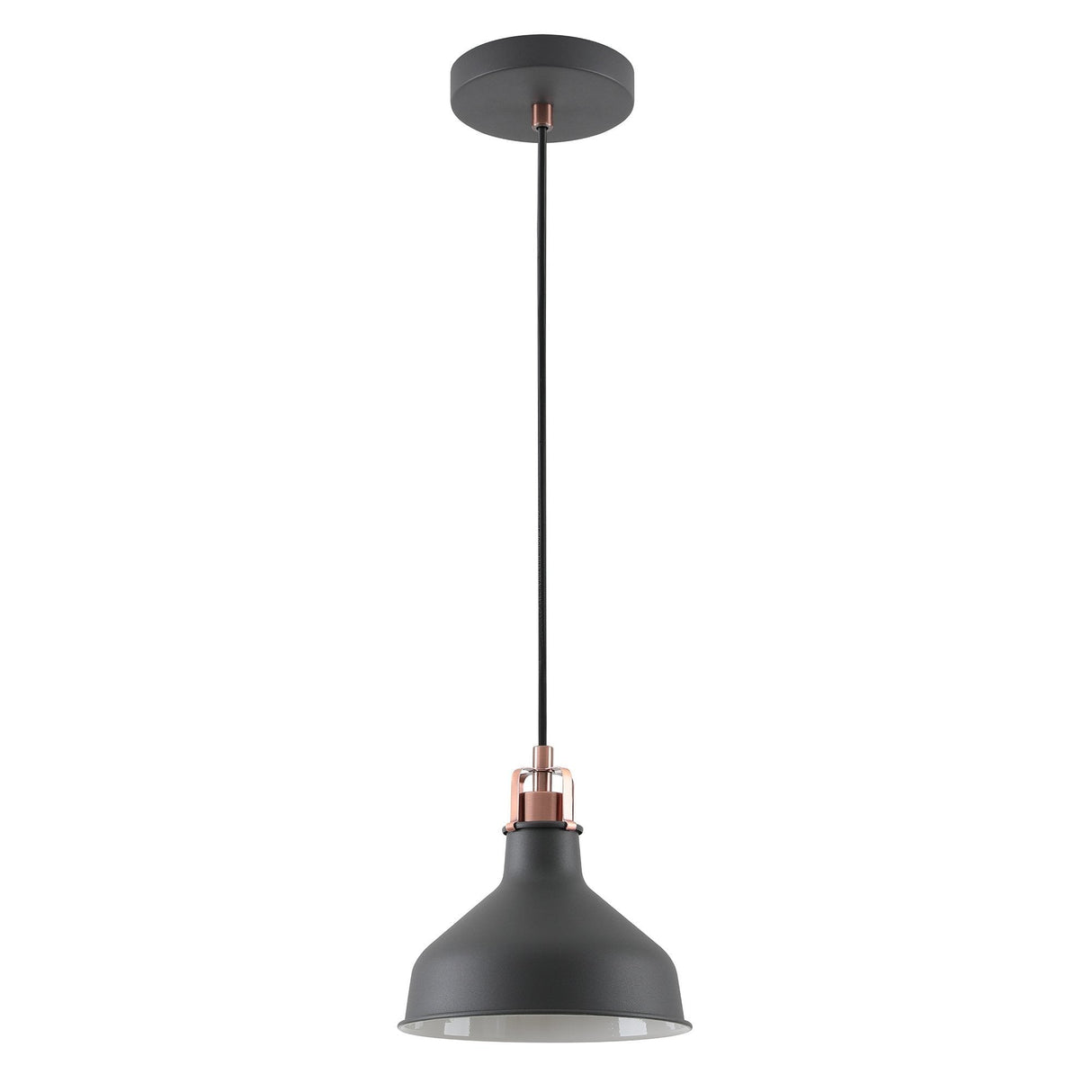 Contemporary Sand Black and White Pendant Light with Copper Accent