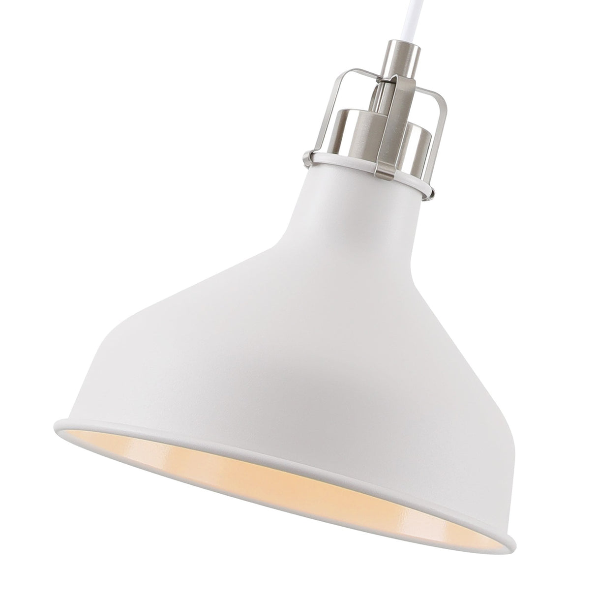 Modern Elegance: White and Satin Nickel Pendant Light, Adjustable Drop