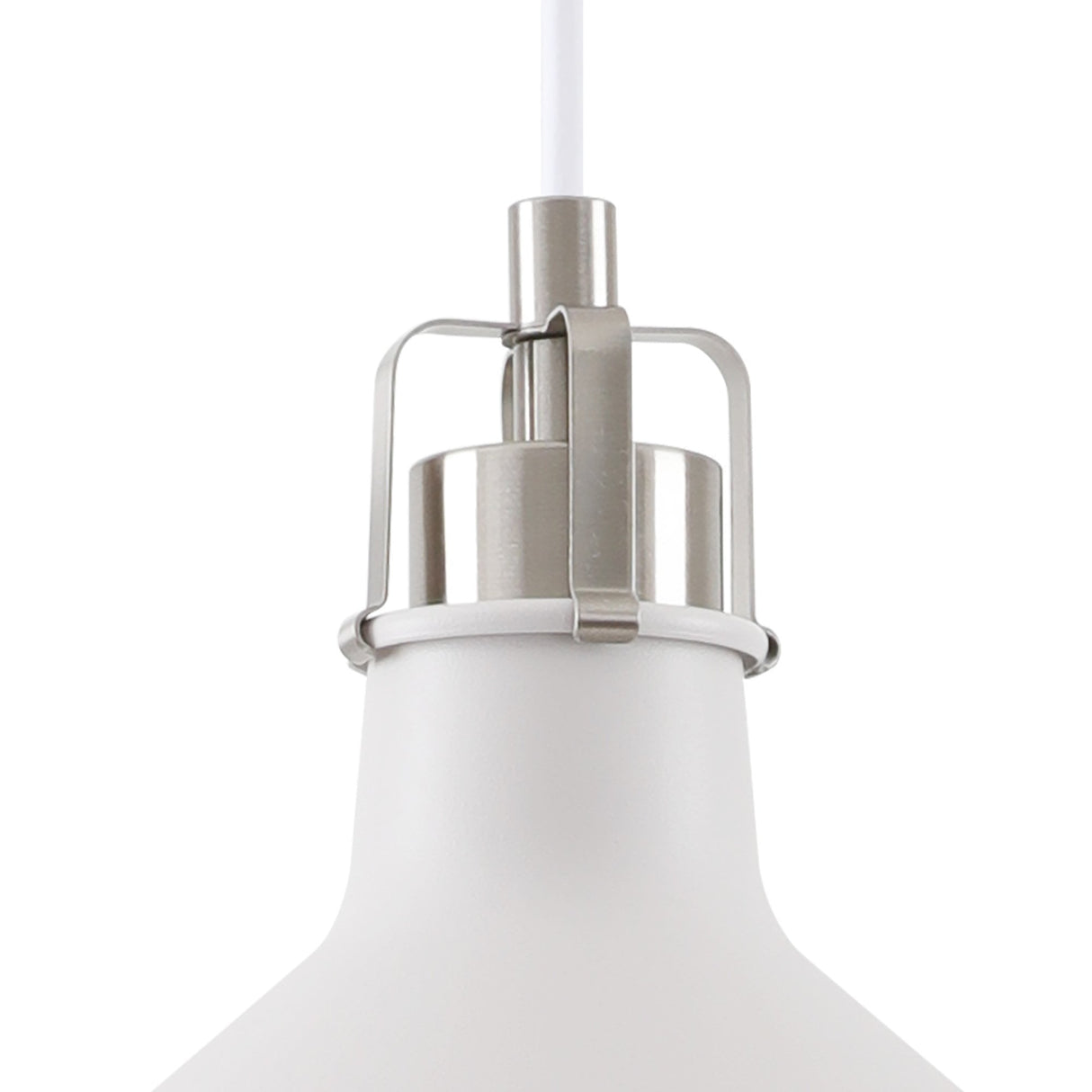 Modern Elegance: White and Satin Nickel Pendant Light, Adjustable Drop