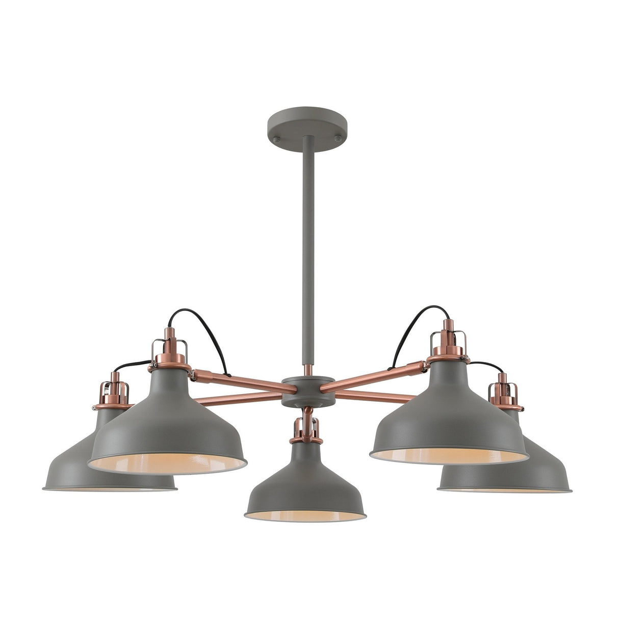 Modern Elegant 5-Light Pendant, E27, Sand Grey/Copper Accent