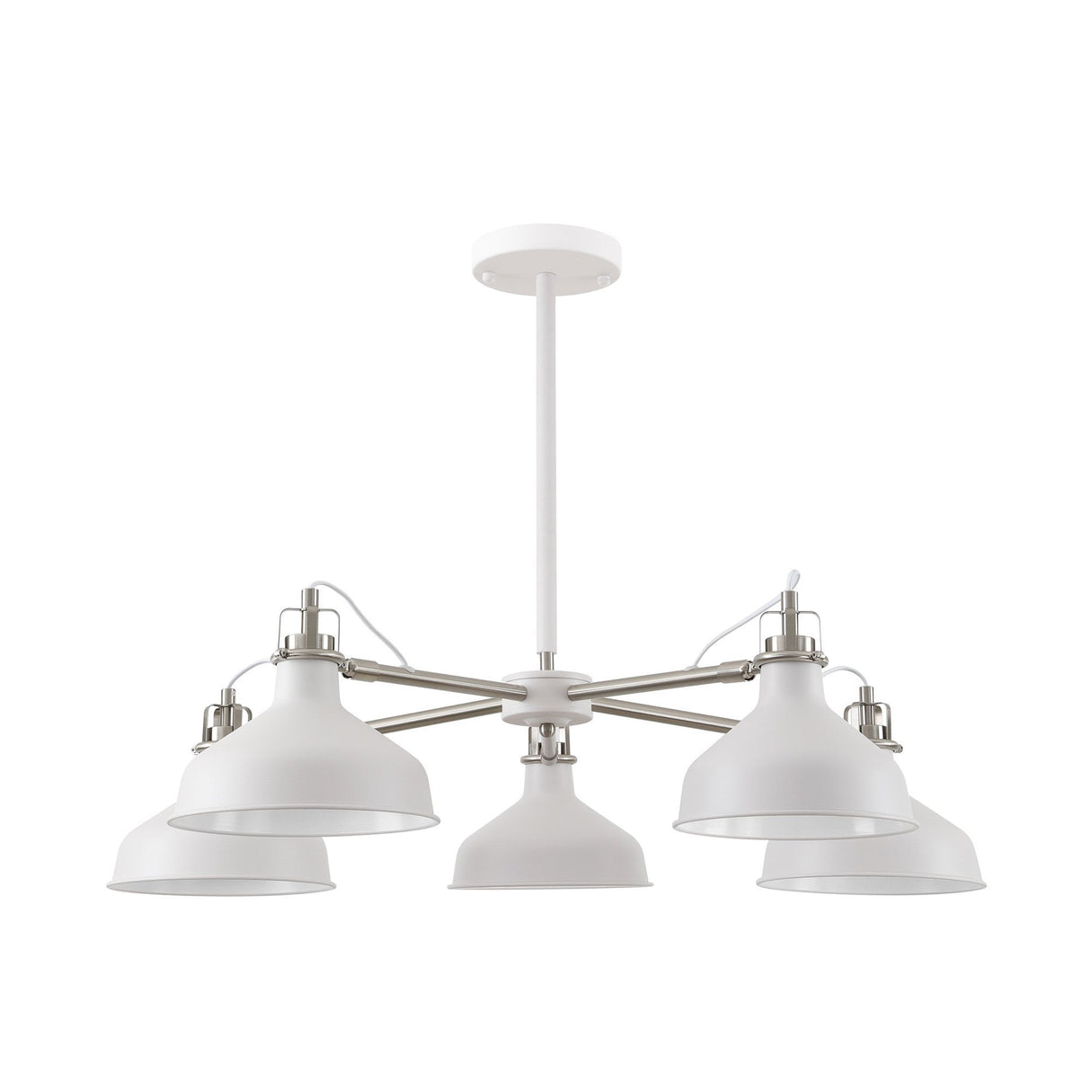 Elegant Telescopic 5-Light Chandelier, Sand White & Satin Nickel Finish