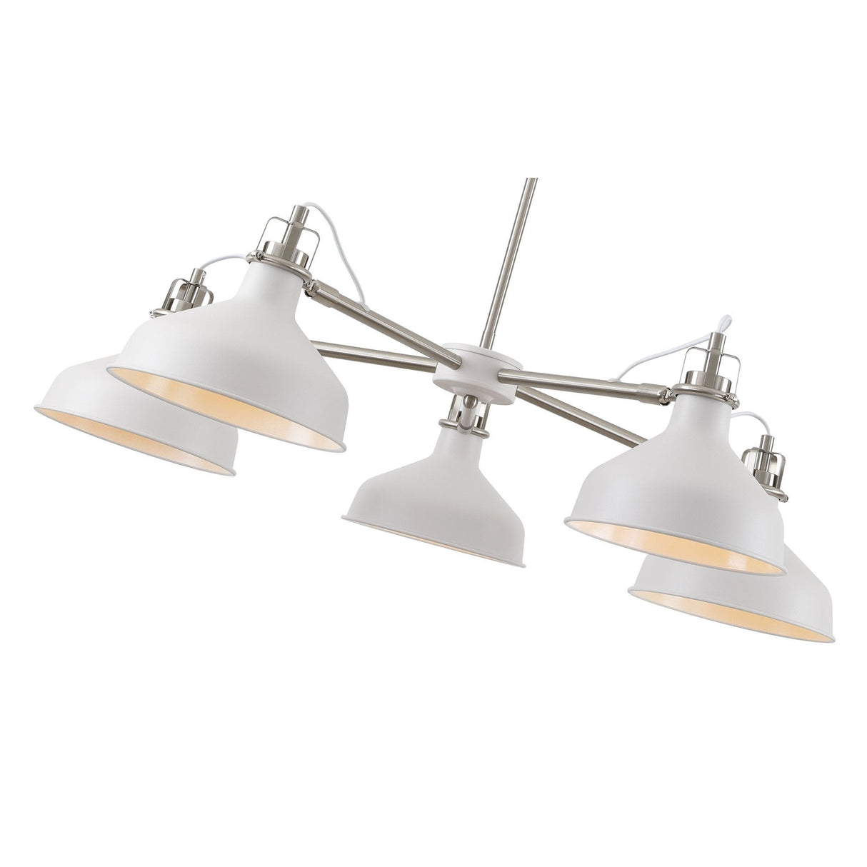 Elegant Telescopic 5-Light Chandelier, Sand White & Satin Nickel Finish