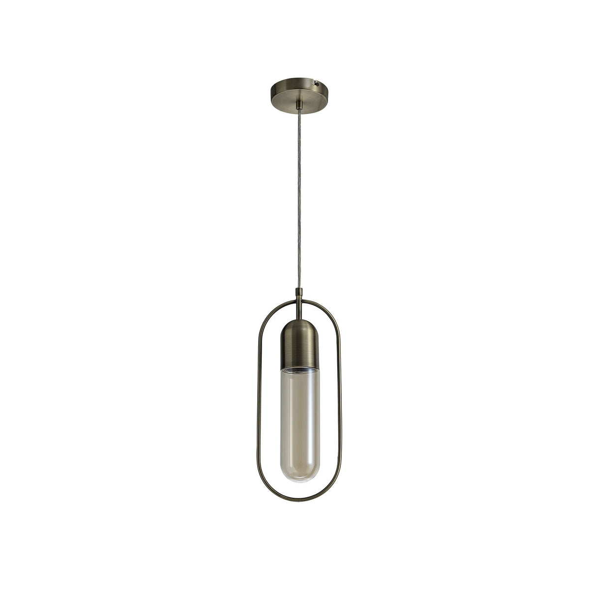 Antique Brass Pendant Light with Amber Shade, 7W LED, 4000K, 790lm, 3-Year Warranty