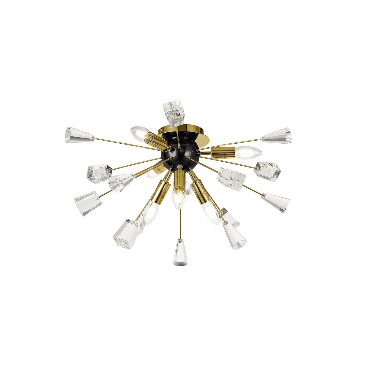Modern Brushed Gold & Black Sputnik Chandelier with Clear Crystal Accents