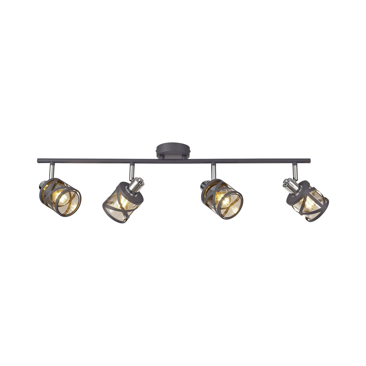 Sleek Modern 4-Light Bar Fixture in Matt Grey, Chrome, and Cognac Glass
