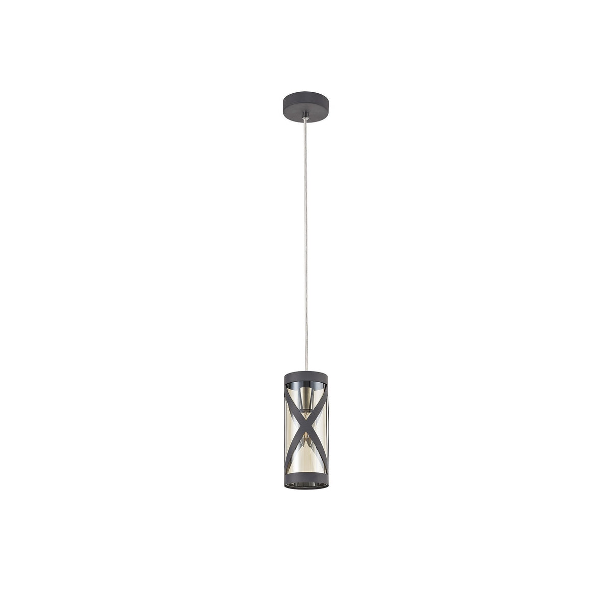 Contemporary Matt Grey and Chrome Pendant Light with Cognac Shade