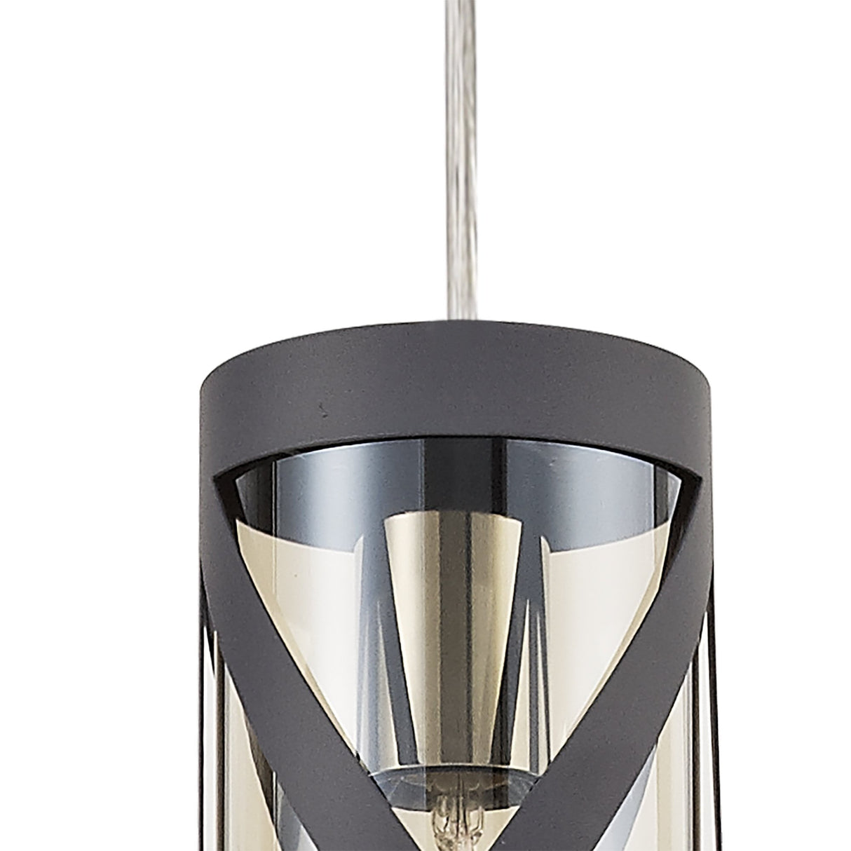 Contemporary Matt Grey and Chrome Pendant Light with Cognac Shade