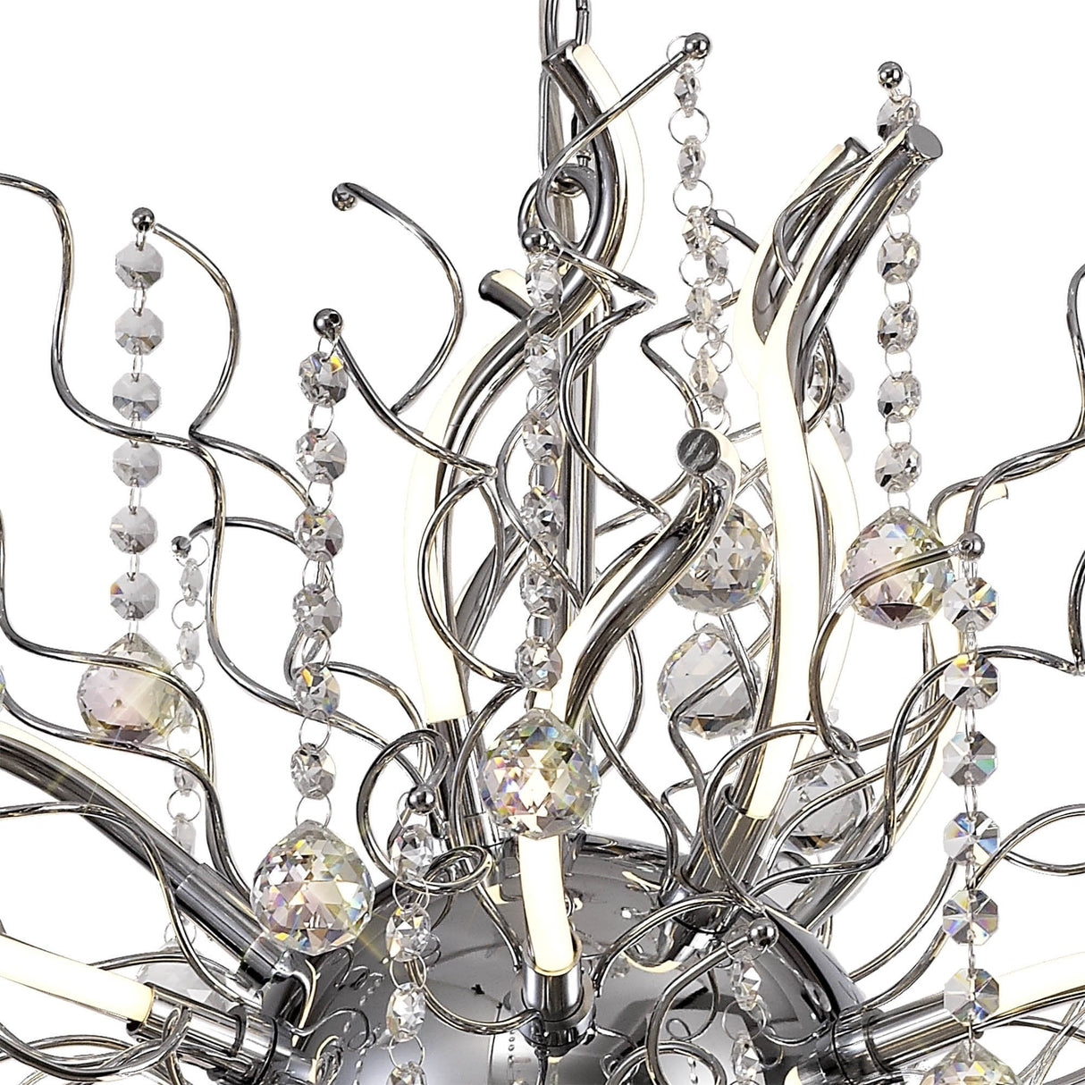 Elegant Dimmable LED Pendant Light, 24 Arms, Polished Chrome, 3150lm, 3000K Warm White, 3-Year Warranty
