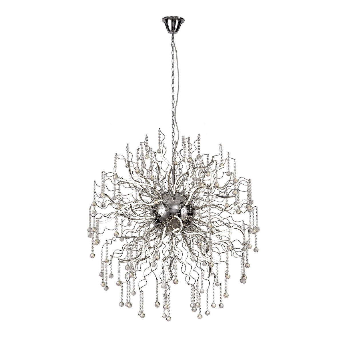 Contemporary Polished Chrome Pendant Light with Dimmable LED, 3000K, and Crystal Accents