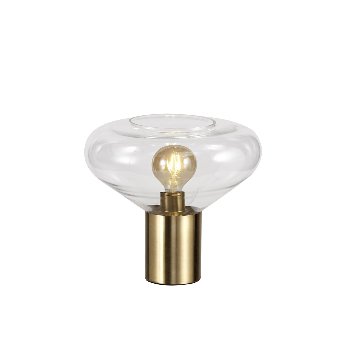 Elegant Wide Table Lamp with Ancient Brass and Clear Glass Finish