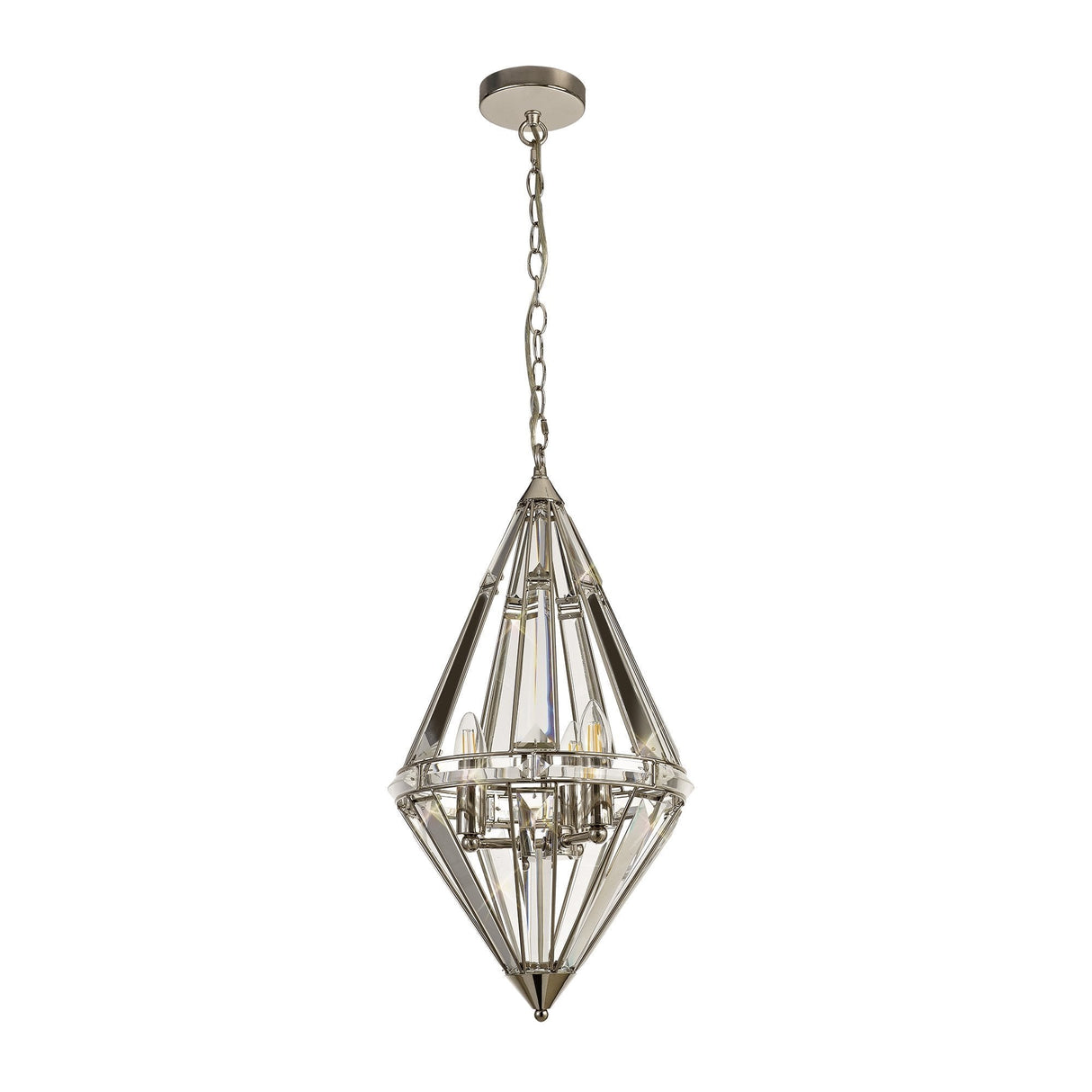 Elegant Tri-Light Polished Nickel Diamond Pendant