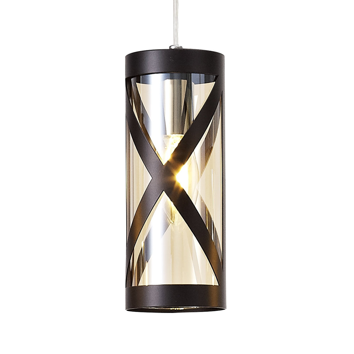 Elegant Quartet Linear Pendant in Oiled Bronze and Polished Chrome with Amber Glass Shades