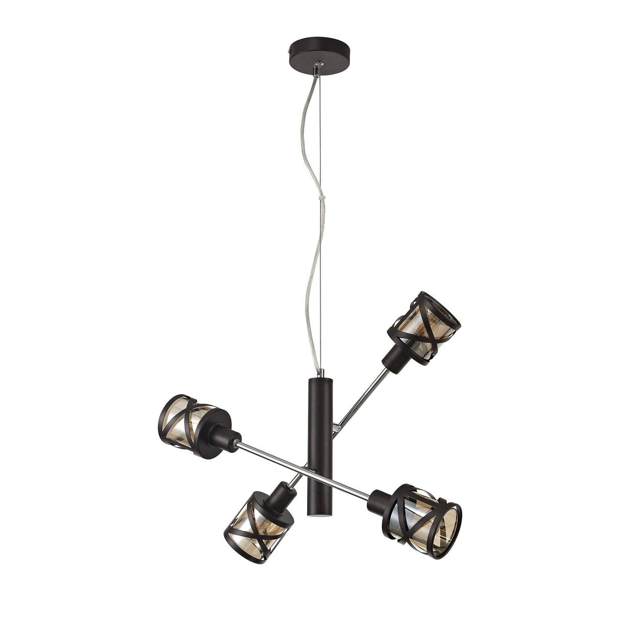 Adjustable 4-Light Pendant in Oiled Bronze & Polished Chrome with Amber Shade