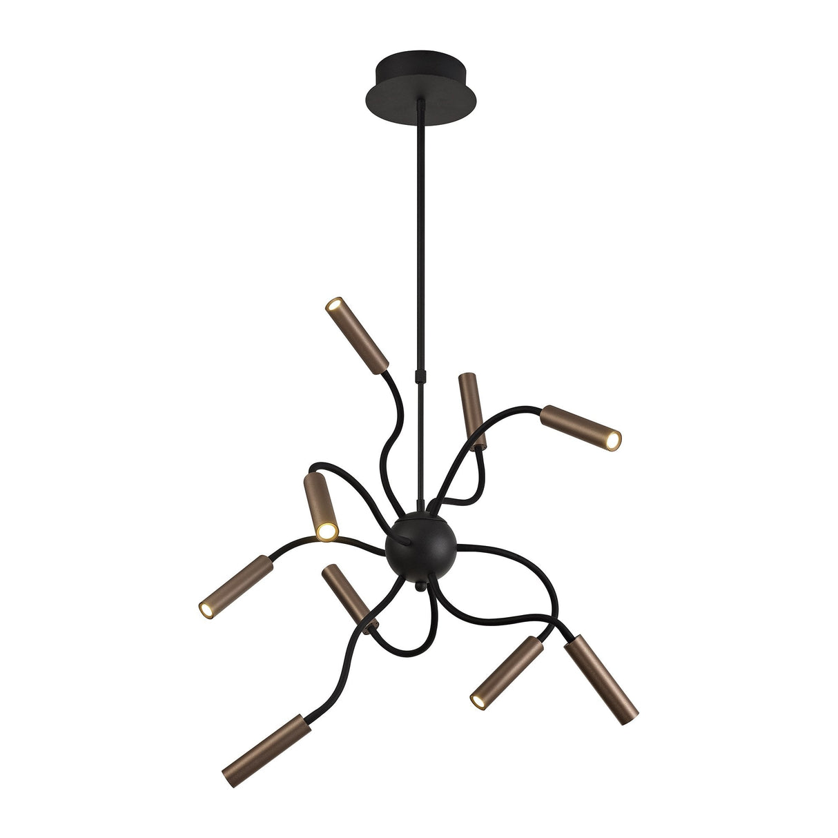 Sputnik Pendant Light with Adjustable Arms, 9 x 4W Dimmable LEDs, Black and Satin Copper Finish, 3000K Warm White, 3-Year Warranty