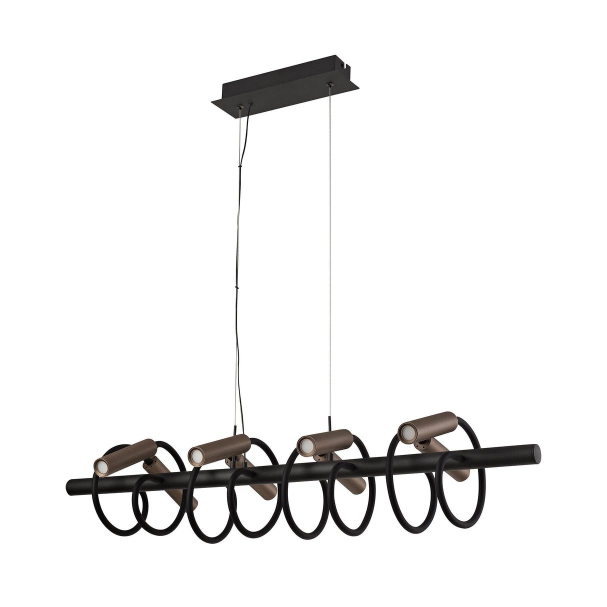 Modern Linear Pendant Light, Adjustable 8-Arm LED, Black & Satin Copper Finish, Dimmable Warm White, 3-Year Warranty