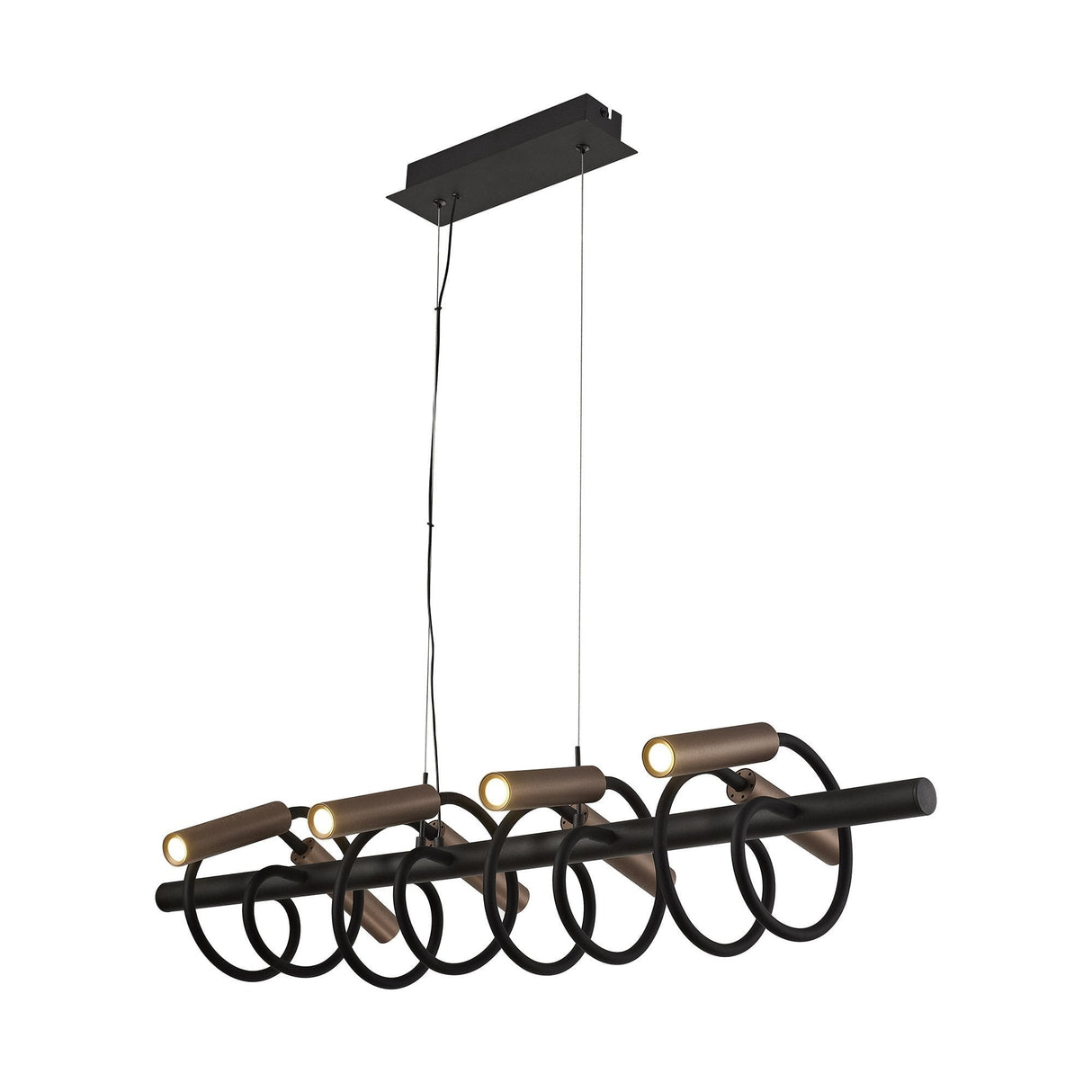Modern Linear Pendant Light, Adjustable 8-Arm LED, Black & Satin Copper Finish, Dimmable Warm White, 3-Year Warranty