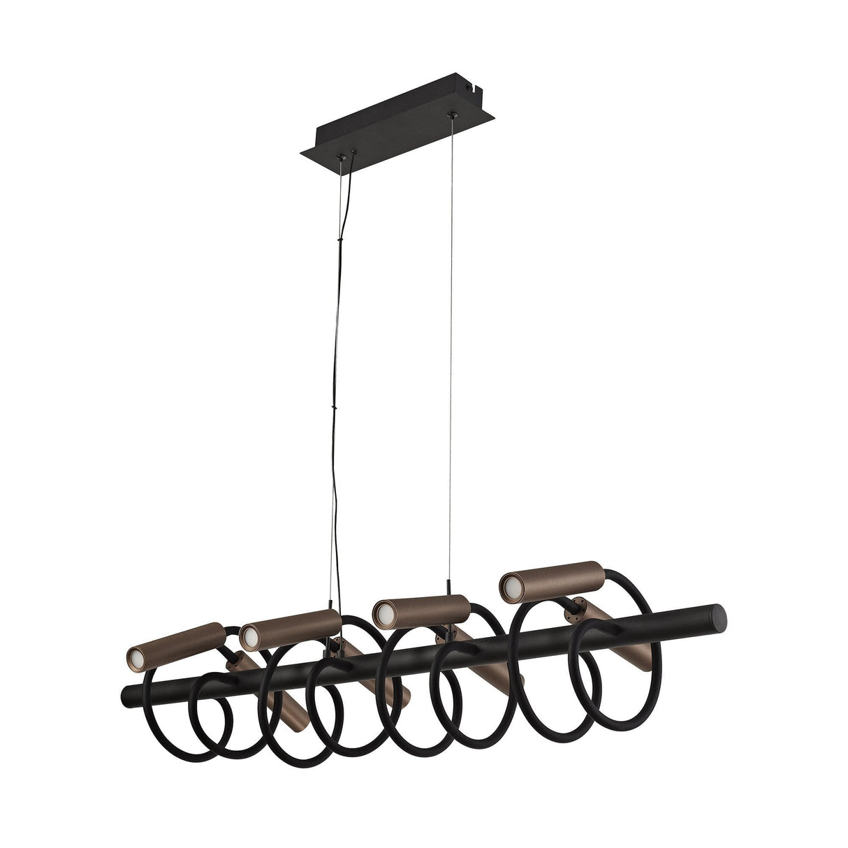 Modern Linear Pendant Light, Adjustable 8-Arm LED, Black & Satin Copper Finish, Dimmable Warm White, 3-Year Warranty
