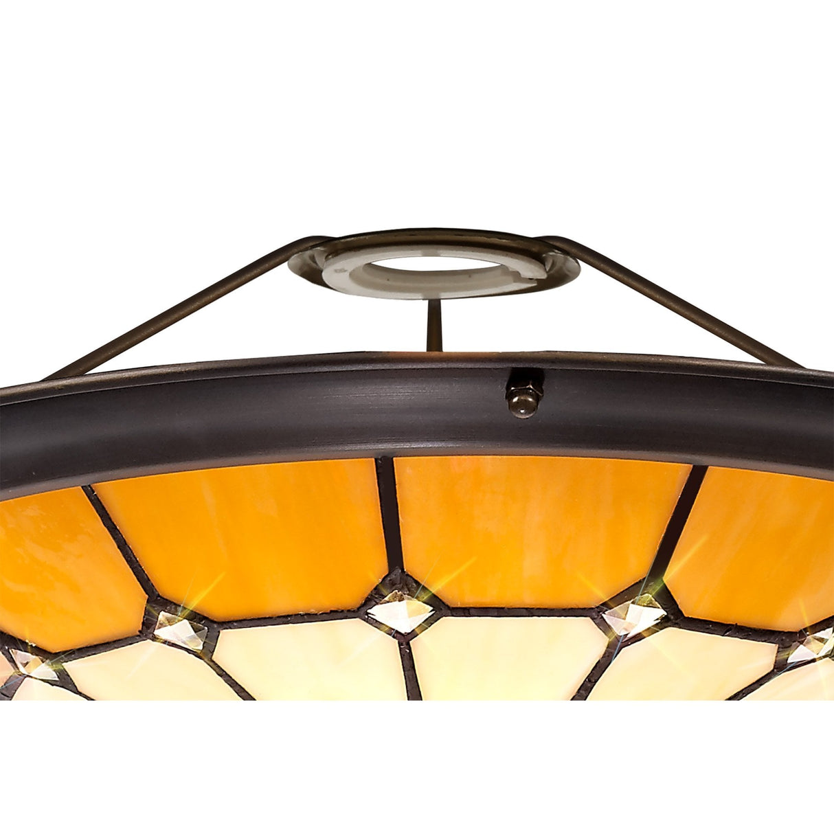 Elegant Tiffany Style Pendant Light with Aged Brass and Crystal Accent