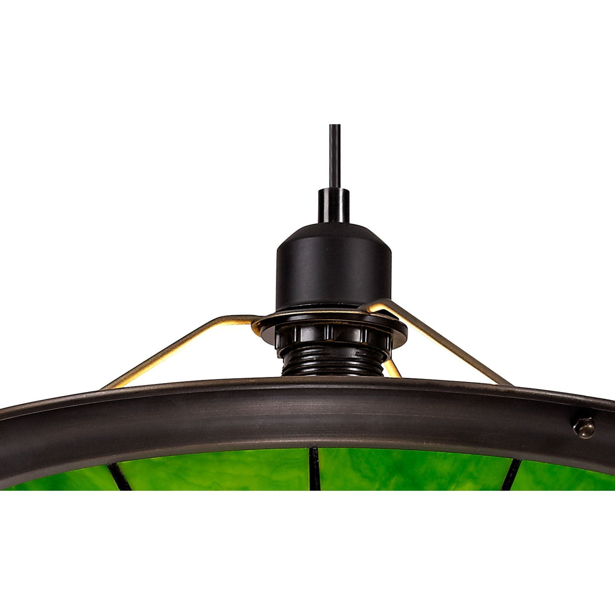 Elegant 1-Light Pendant with 35cm Tiffany Shade in Cream, Green & Antique Brass Finish