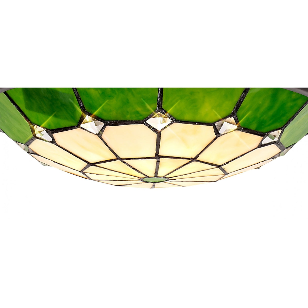 Elegant 1-Light Pendant with 35cm Tiffany Shade in Cream, Green & Antique Brass Finish