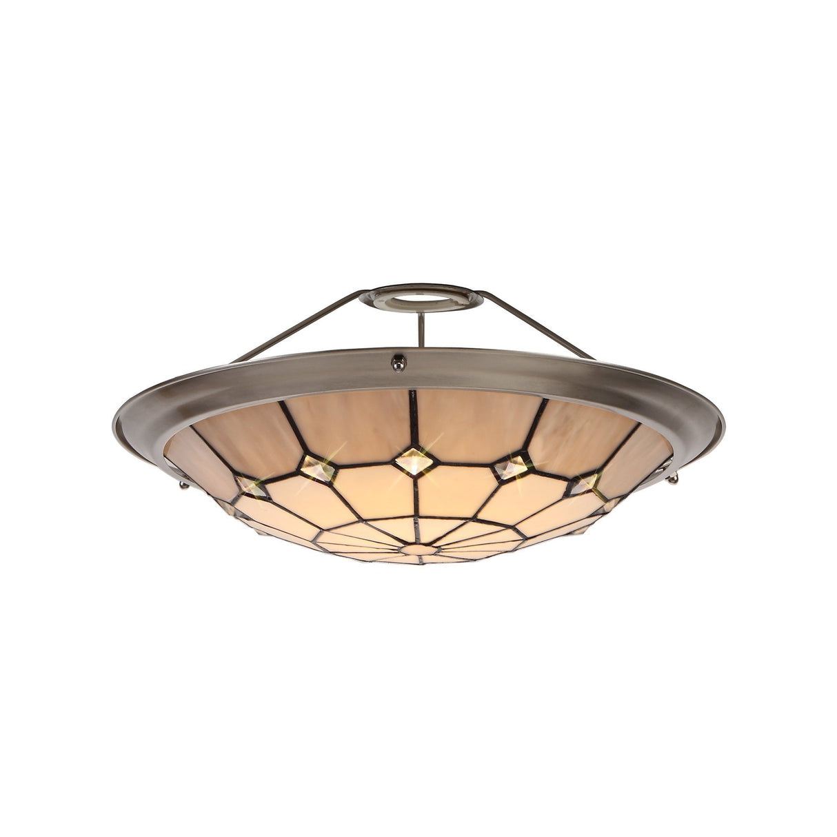 Elegant 1-Light Pendant with 35cm Tiffany Shade in Cream, Grey & Crystal Accents
