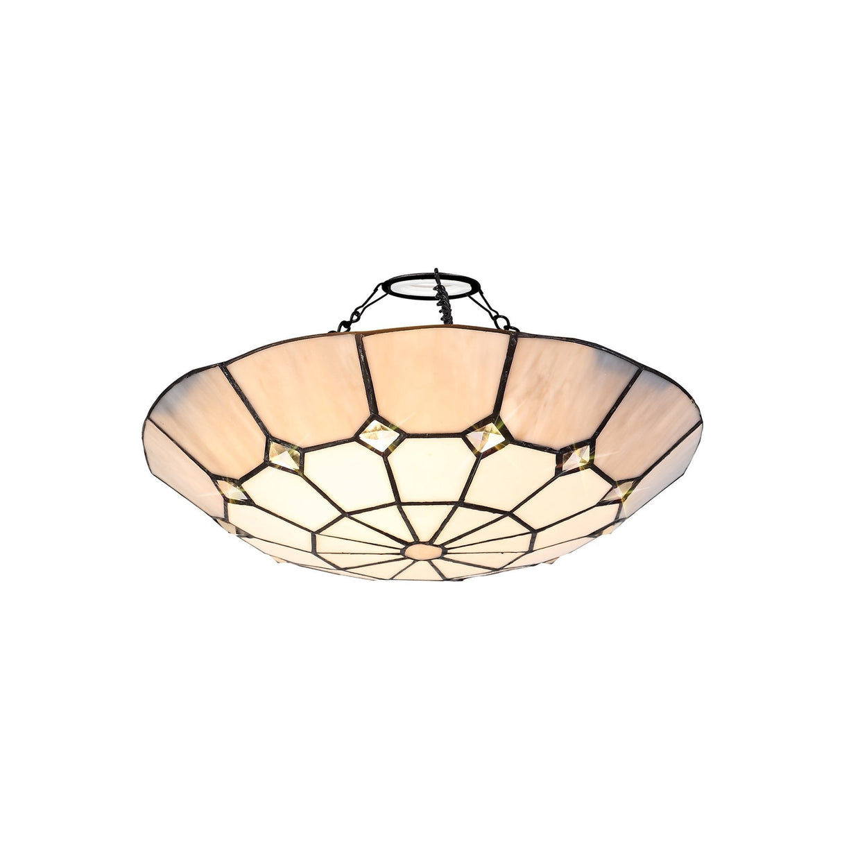 Elegant 1-Light Pendant with 35cm Tiffany Shade in Cream, Grey & Crystal Accents