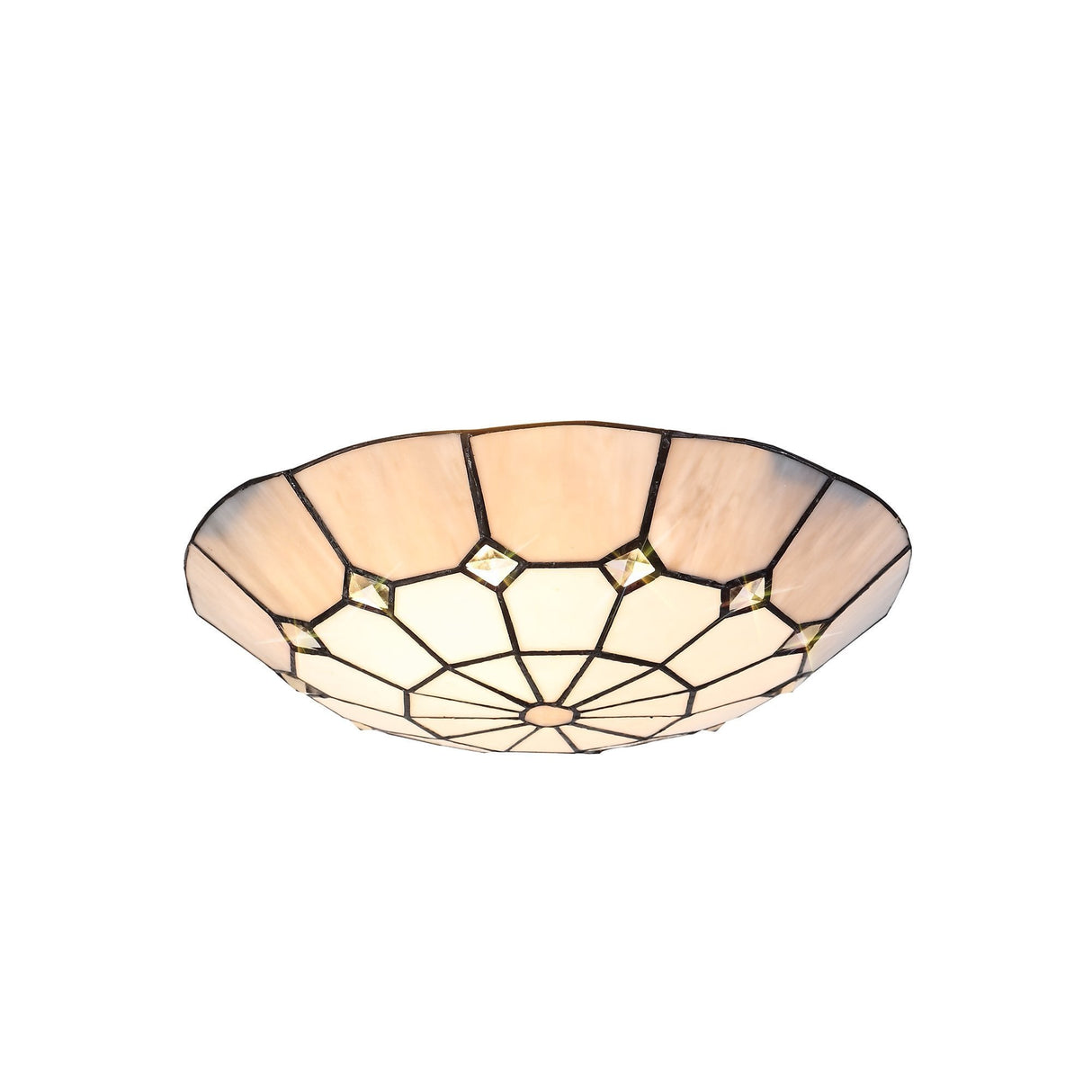 Elegant 1-Light Pendant with 35cm Tiffany Shade in Cream, Grey & Crystal Accents