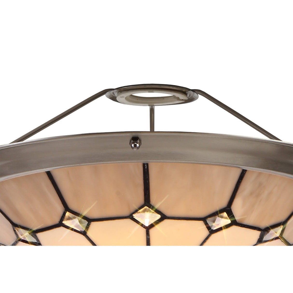 Elegant 1-Light Pendant with 35cm Tiffany Shade in Cream, Grey & Crystal Accents