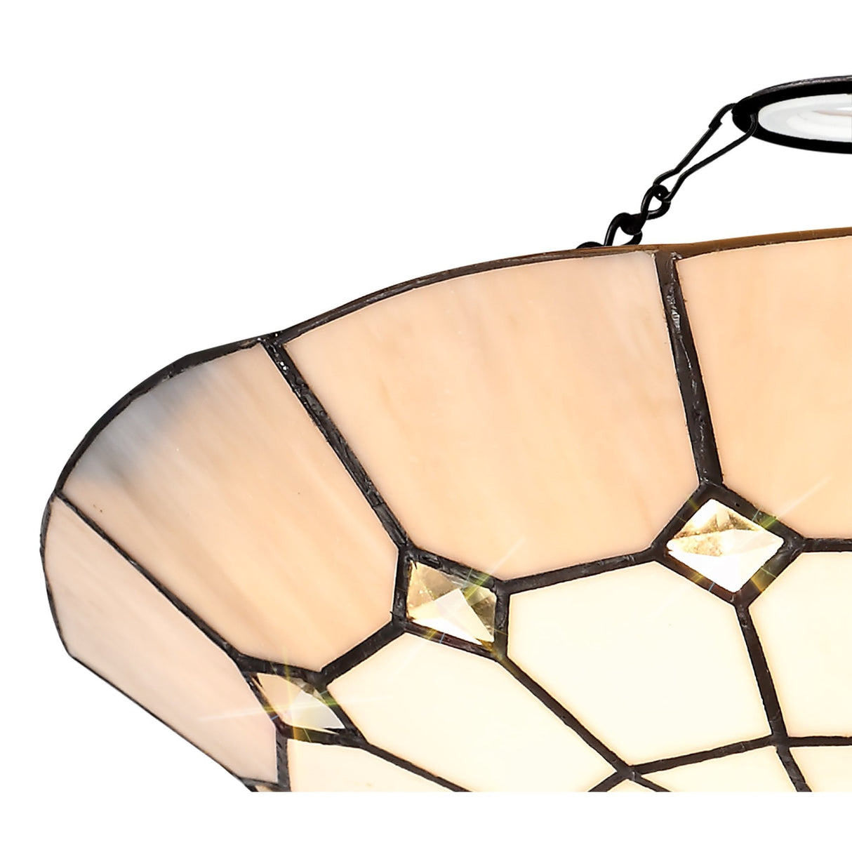 Elegant 1-Light Pendant with 35cm Tiffany Shade in Cream, Grey & Crystal Accents