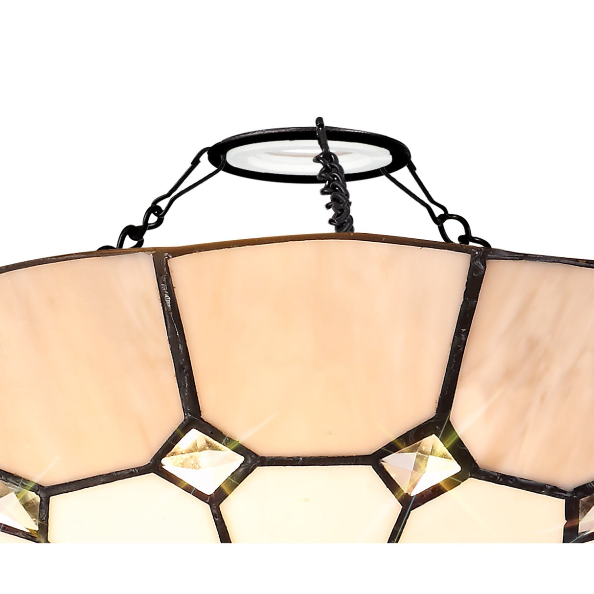 Elegant 1-Light Pendant with 35cm Tiffany Shade in Cream, Grey & Crystal Accents