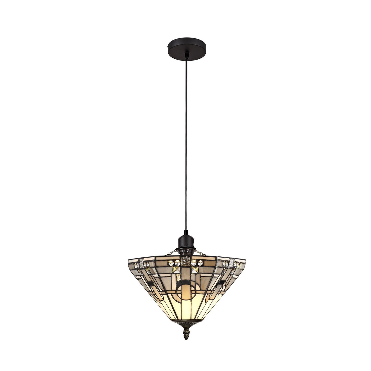 Elegant Tiffany Uplighter Pendant with 30cm Crystal Shade - Grey, White, Black