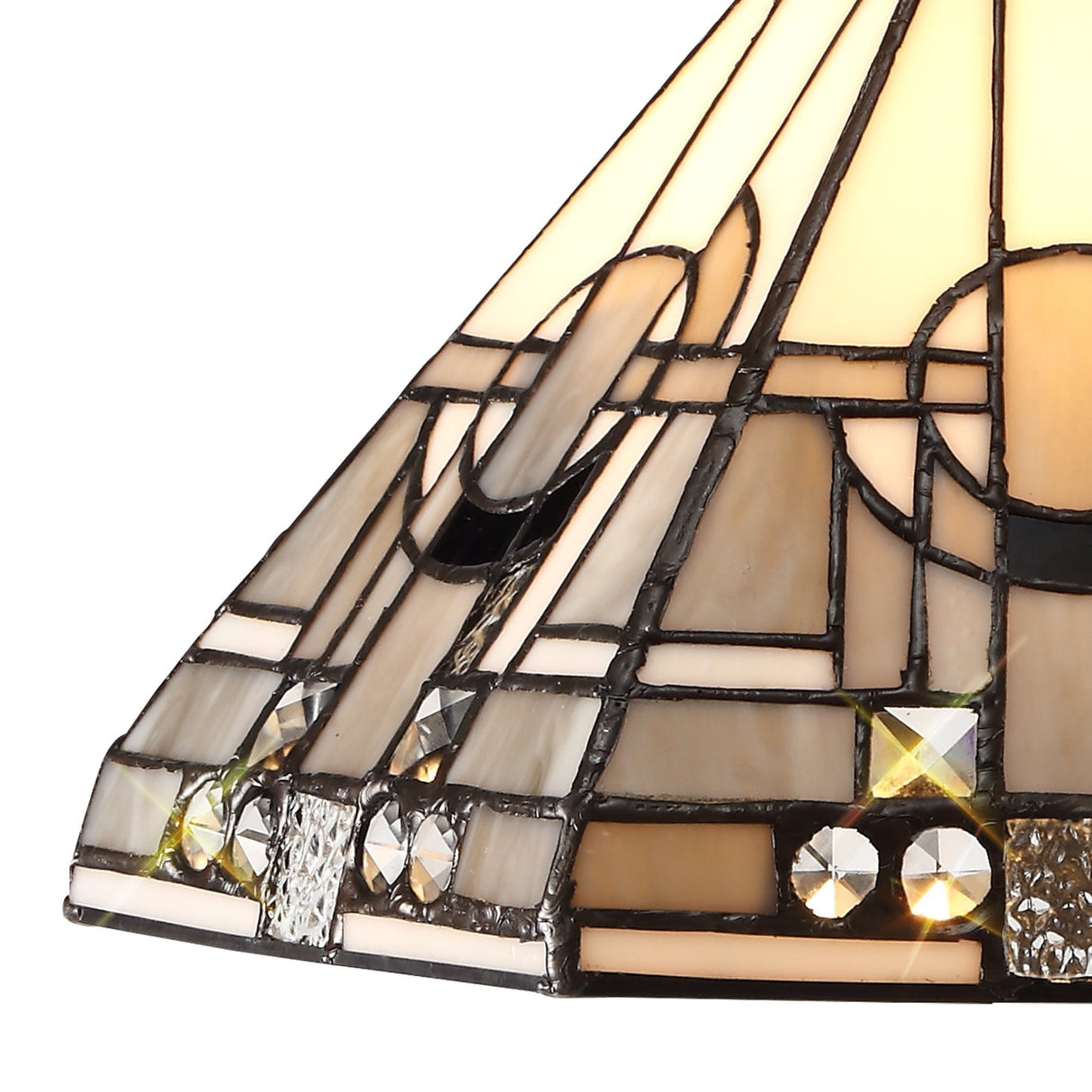 Octagonal Tiffany Table Lamp with 30cm Shade, Antique Brass and Crystal Design