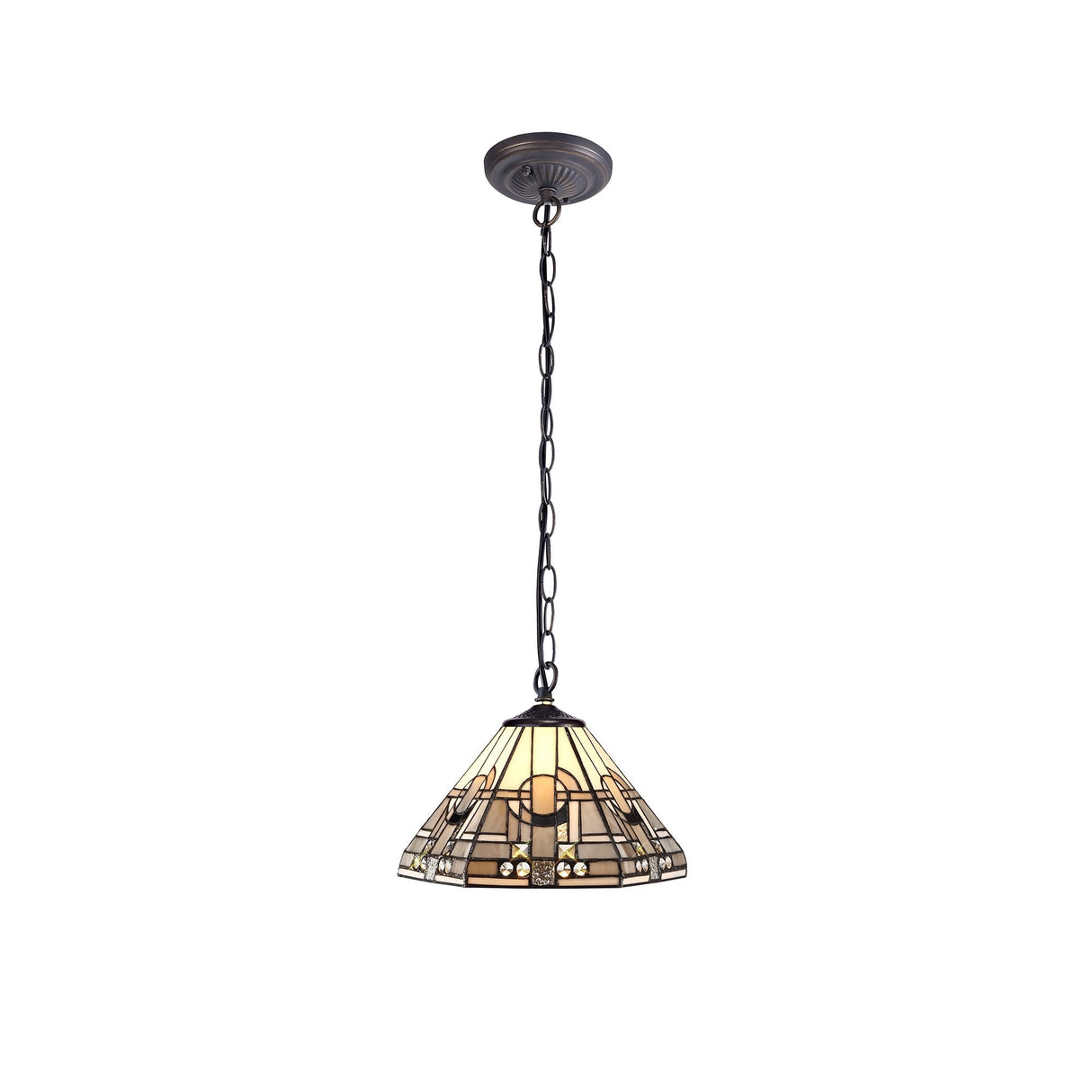 Elegant Tiffany Style Pendant Light with Antique Brass and Crystal Accents