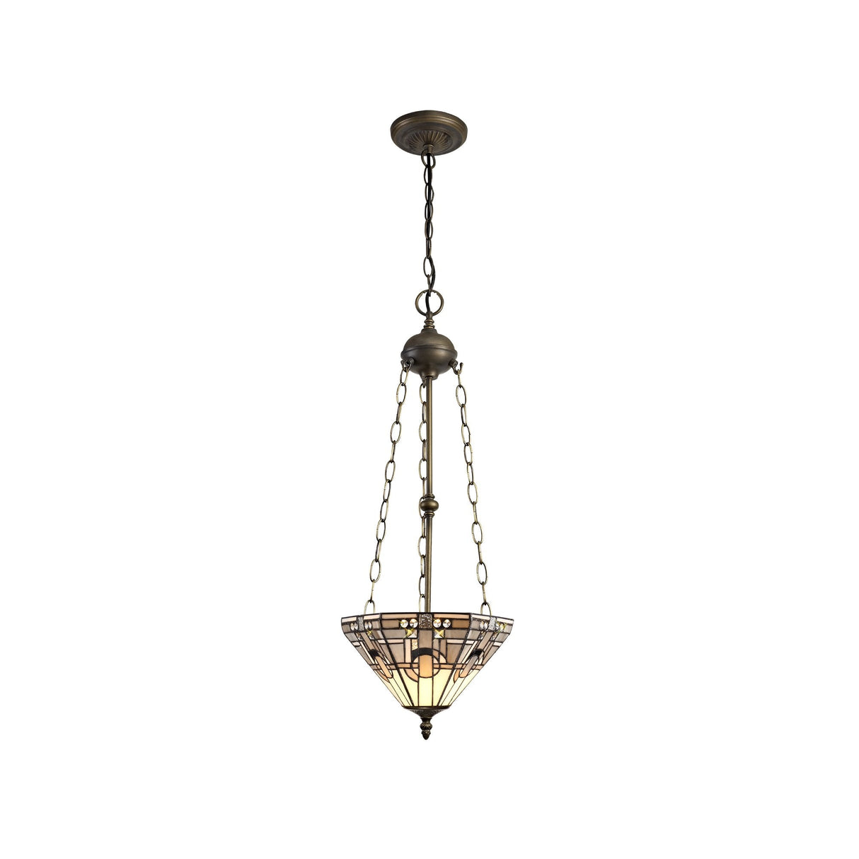Elegant Antique Brass 3-Light Pendant with Tiffany-Style Shade and K9 Crystals