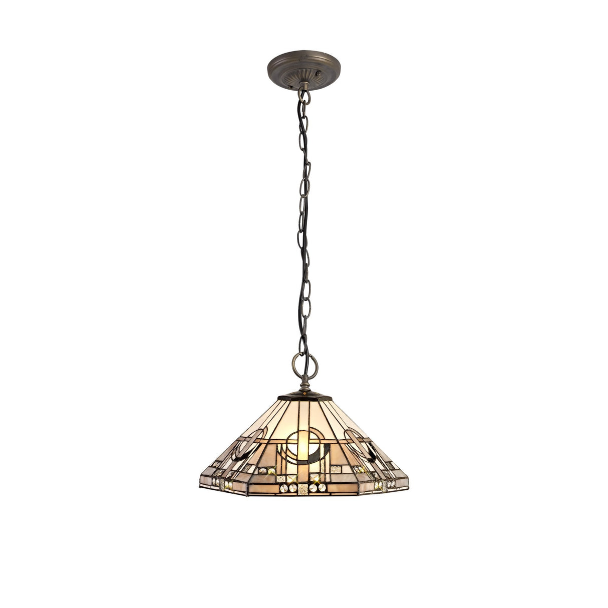 Elegant Antique Brass Pendant Light with 40cm Handcrafted Tiffany Shade and Clear Crystal Accents