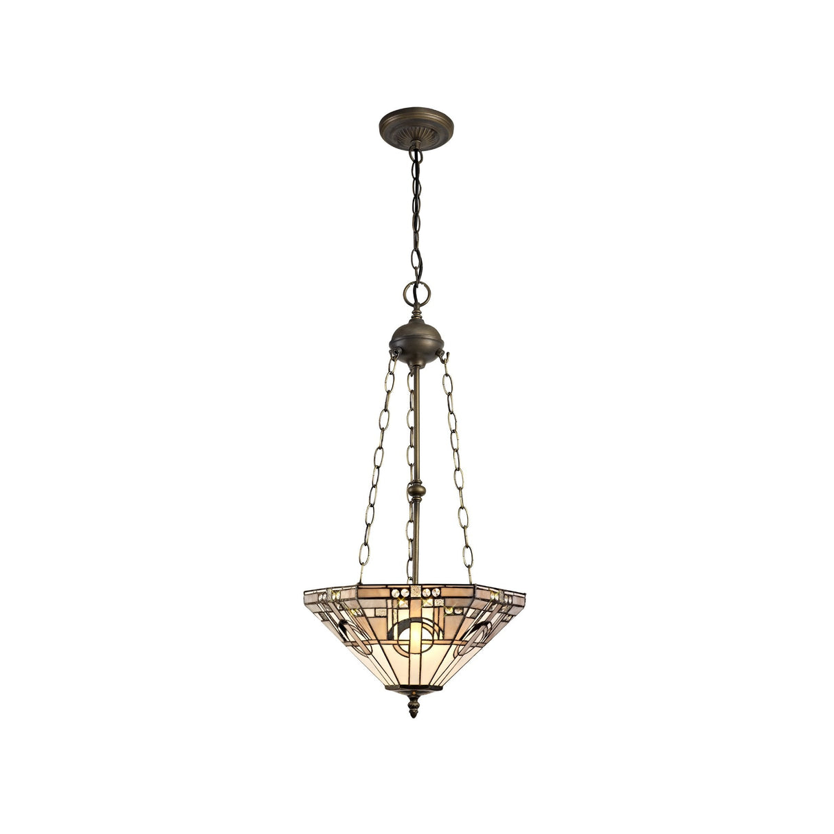 Tiffany-Style 3-Light Pendant with Crystal Accents in Antique Brass