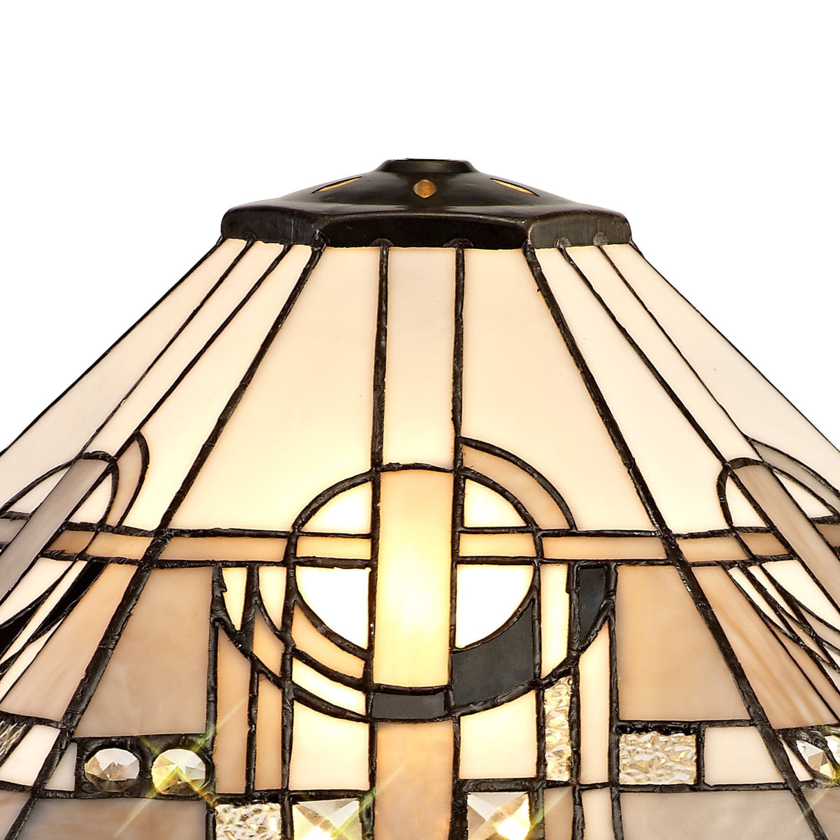 Elegant Octagonal Floor Lamp with 40cm Tiffany Shade in White/Grey with Antique Brass Finish