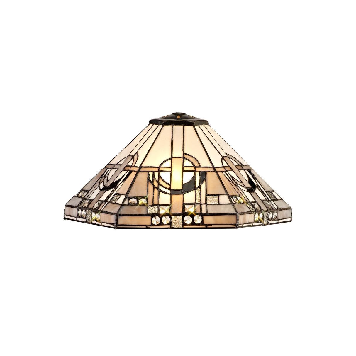 Elegant Octagonal Floor Lamp with 40cm Tiffany Shade in White/Grey with Antique Brass Finish