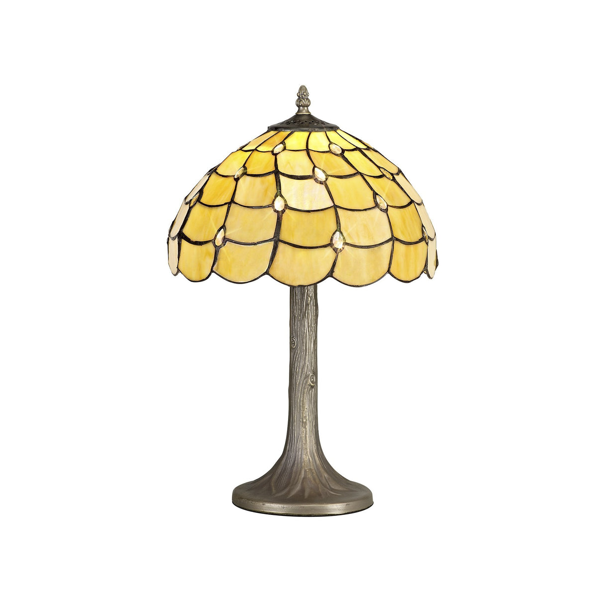 Elegant Tiffany-Style Tree Table Lamp with Crystal Accents, Antique Brass Finish