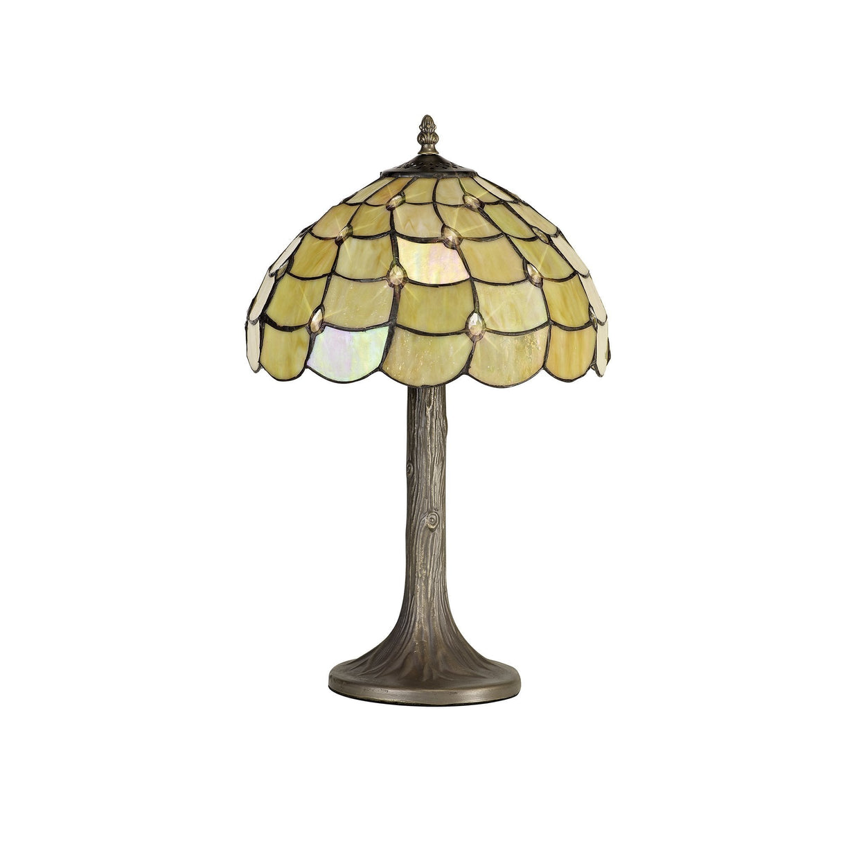 Elegant Tiffany-Style Tree Table Lamp with Crystal Accents, Antique Brass Finish